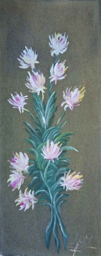 Huile sur toile branche fleurs chrysanthèmes blanches