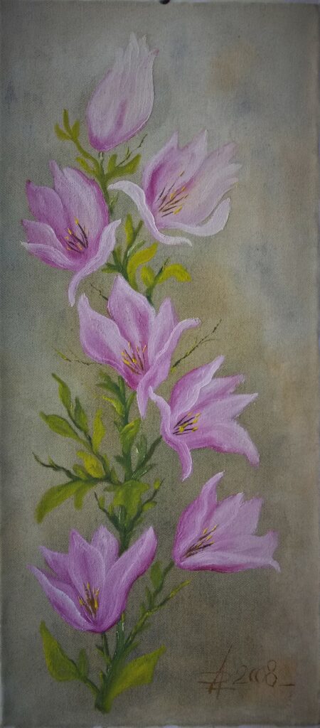 Huile sur toile branche fleurs violettes