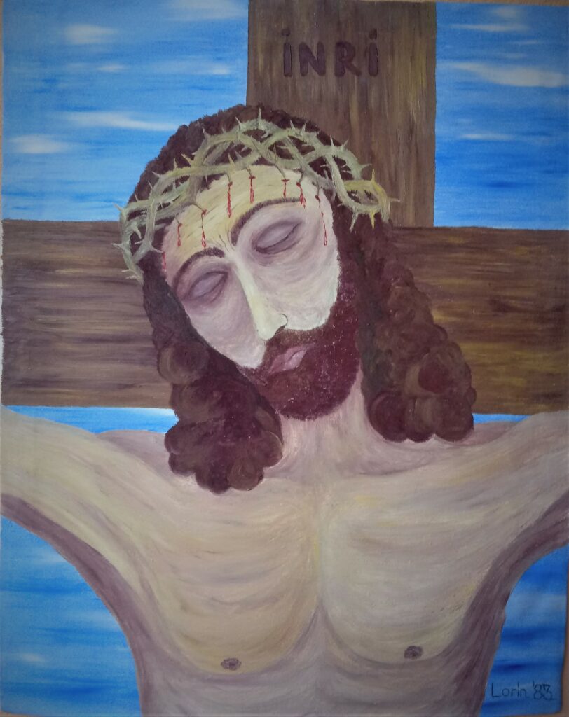 Huile sur toile portrait Jesus crucifié