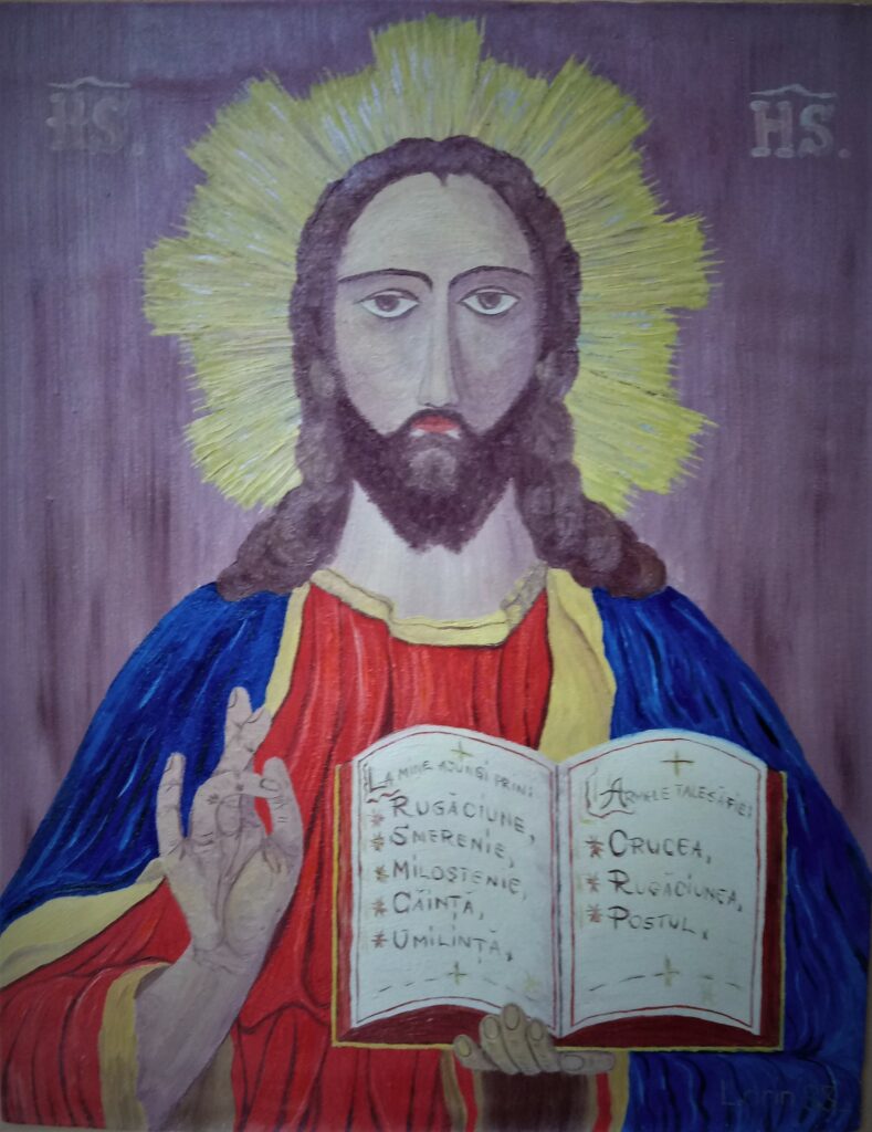Huile sur toile portrait Jesus prière