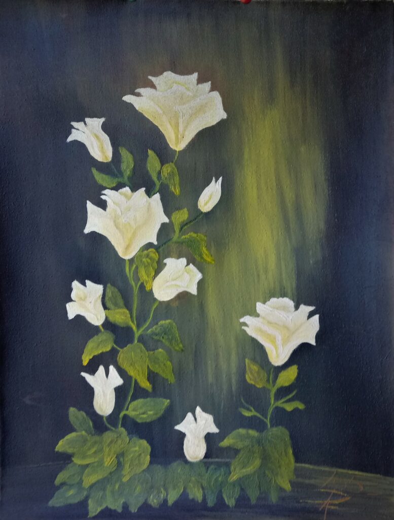 Huile sur toile roses blanches